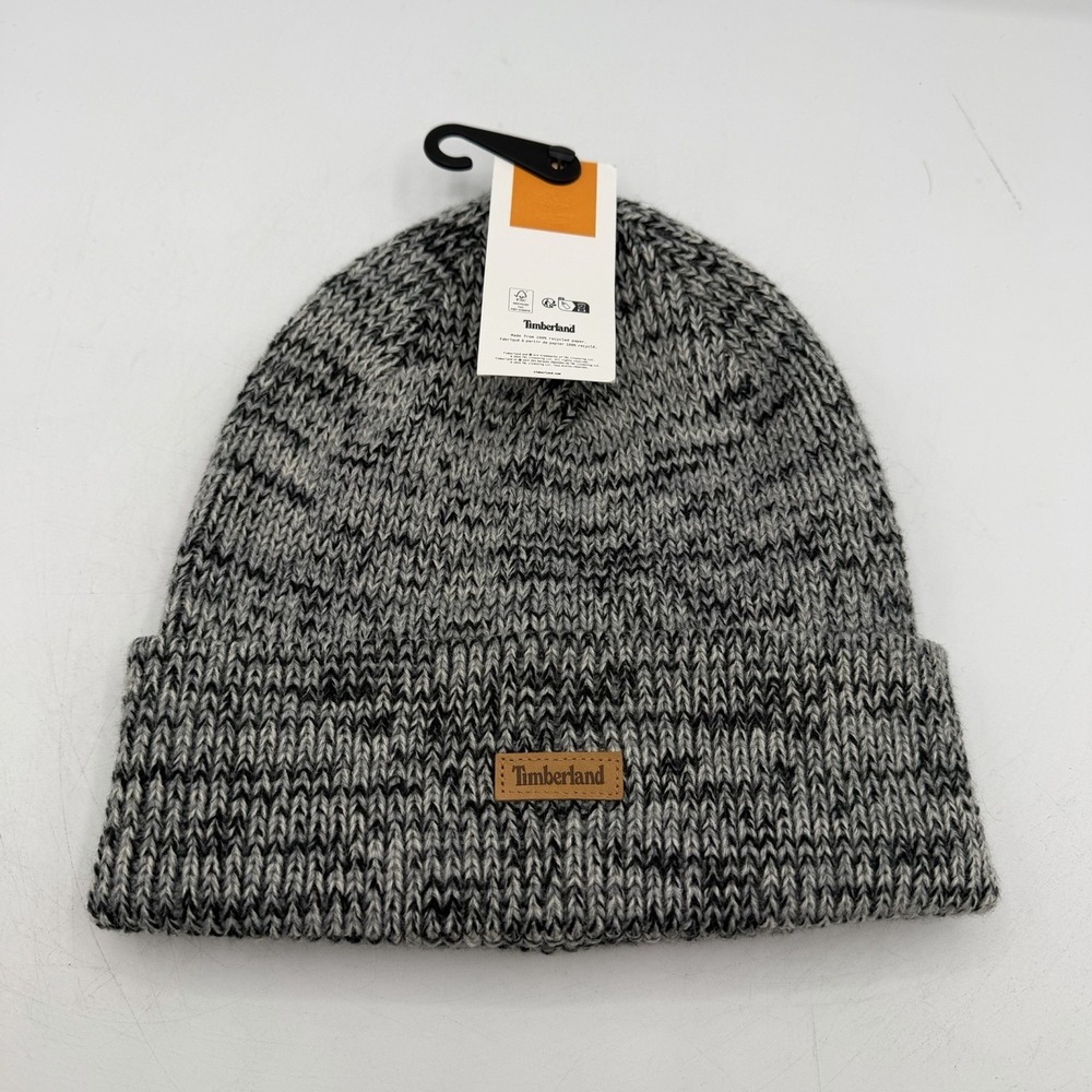 Timberland Beanie Hat Cap Grey Knit Cuffed Winter One‎ Size NWT